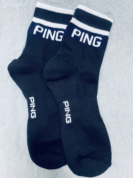 Tất (Vớ) Ping màu đen phối kẻ trắng cổ trung