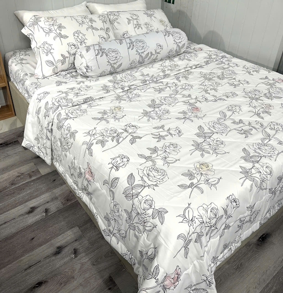 BỘ CHĂN GA GỐI TENCEL TAKARA - Mẫu hoa hồng trắng