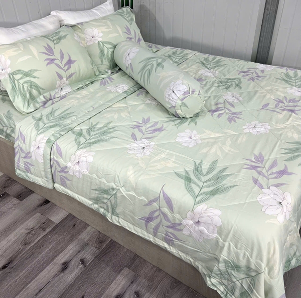 bộ chăn ga gối nệm tencel TAKARA cao cấp - MẪU LÁ TRE