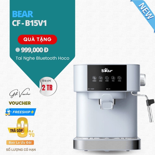 Máy Pha Cà Phê Bear Espresso CF-B15V1 Tạo Bọt Sữa Áp Suất 15 Bar - Hàng Chính Hãng