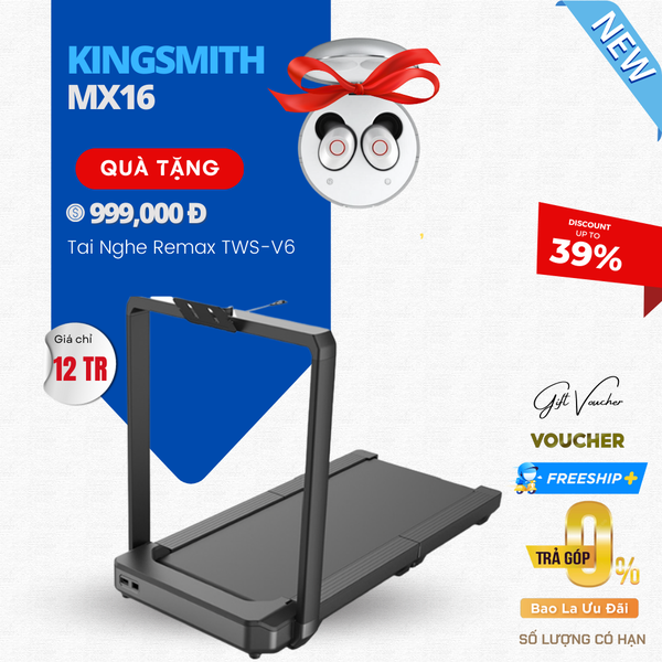 Máy Chạy Bộ Gấp Gọn Xiaomi KingSmith MX16 Cao Cấp - Quốc Tế Bản 2023 Giảm Ồn, Giảm Chấn Tốc Độ Điều Chỉnh 1-16 Km.Giờ Gấp Gọn Linh Hoạt, Kết Nối App 2 Chế Độ Chạy Công Suất 1470 W - Hàng Chính Hãng