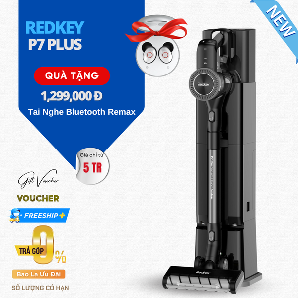 Máy Hút Bụi Không Dây Xiaomi Redkey P7 Plus Trạm Sạc Đổ Rác Tự Động Bộ Lọc 5 Lớp Lực Hút 2.5000 Pa Công Suất 300W - Hàng Chính Hãng
