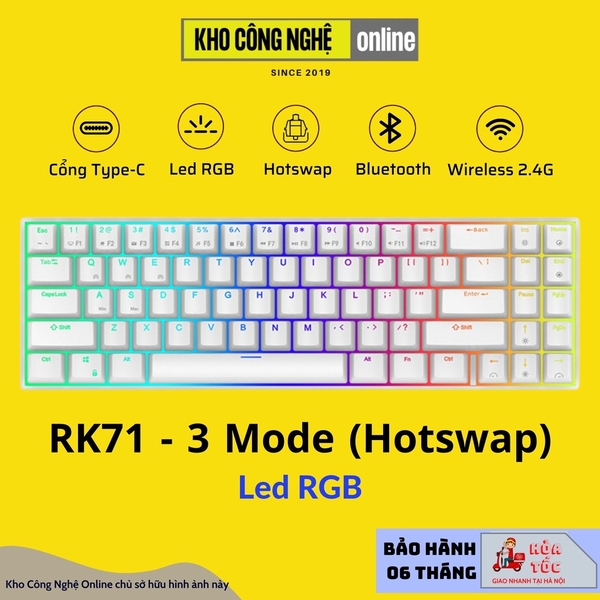 RK71 - Bàn phím cơ không dây RK71 kết nối bluetooth 5.0, USB type C
