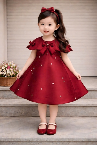 dark-red-baby-girl-dress-christmas-toddler-dress-satin-bow-party-dress-flower-gi