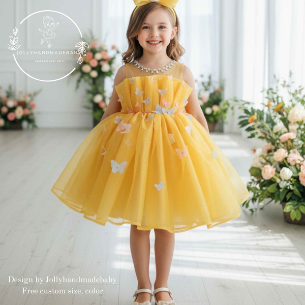 yellow-butterfly-flower-girl-dress-toddler-yellow-tulle-princess-dress-baby-girl
