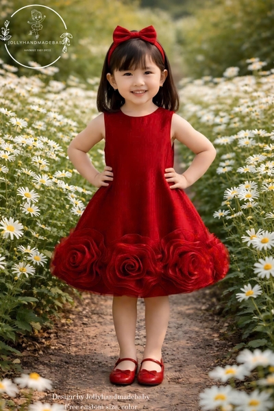 summer-red-satin-baby-dress-flower-girl-dress-handmade-tulle-dress-first-birthda