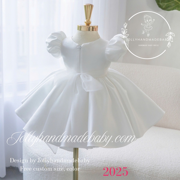 White Satin Baby Dress - Custom Size And Colors Jolly Handmade Baby