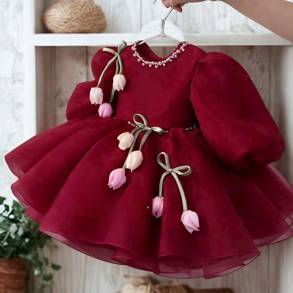 bungunry-red-baby-girl-dress-christmas-toddler-dress-satin-bow-party-dress-flowe