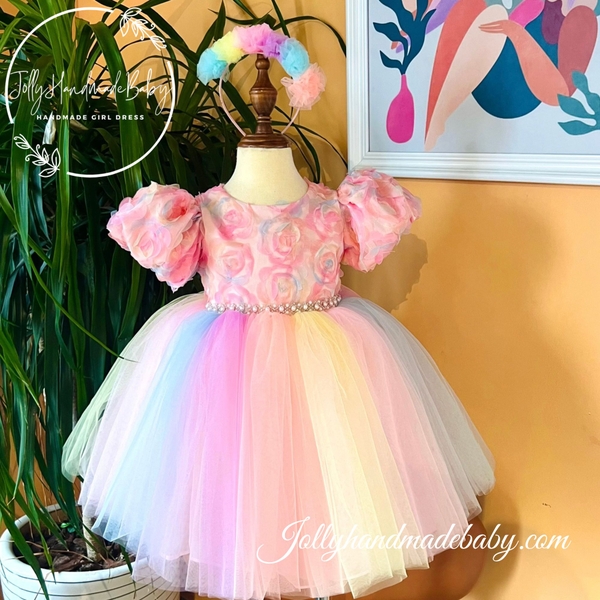 floral-short-sleeve-tulle-midi-dress-with-rainbow-skirt-princess-dress-for-baby-