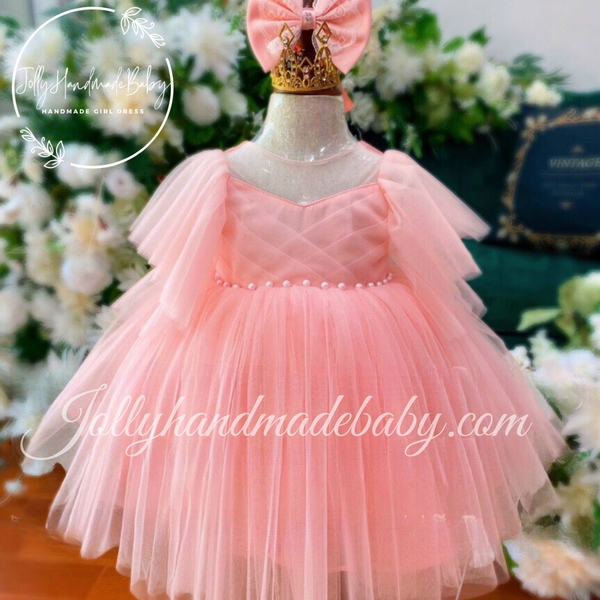 short-sleeve-mesh-neck-dress-with-cut-out-v-back-in-pink-tulle-midi-dress-for-ba