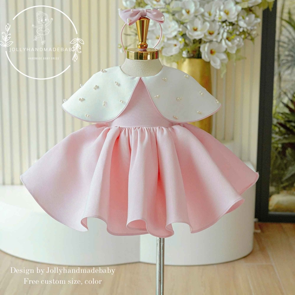 peachy-pink-baby-girl-dress-with-pearl-cape-luxury-handmade-toddler-dress-birthd