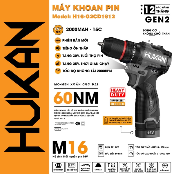 Máy khoan pin 10MM H16 G2CD1612  GEN 2