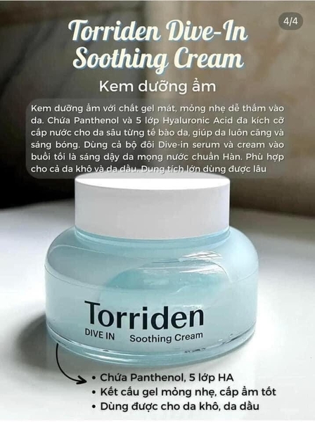 Kem dưỡng siêu căng bóng Torriden Dive in Soothing Cream 100ml (75ea)