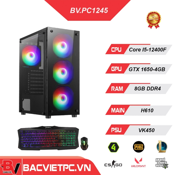 PC GAMING - ĐỒ HỌA INTEL I5-12400F | RAM 8GB | GTX 1650-4GB | SSD240GB