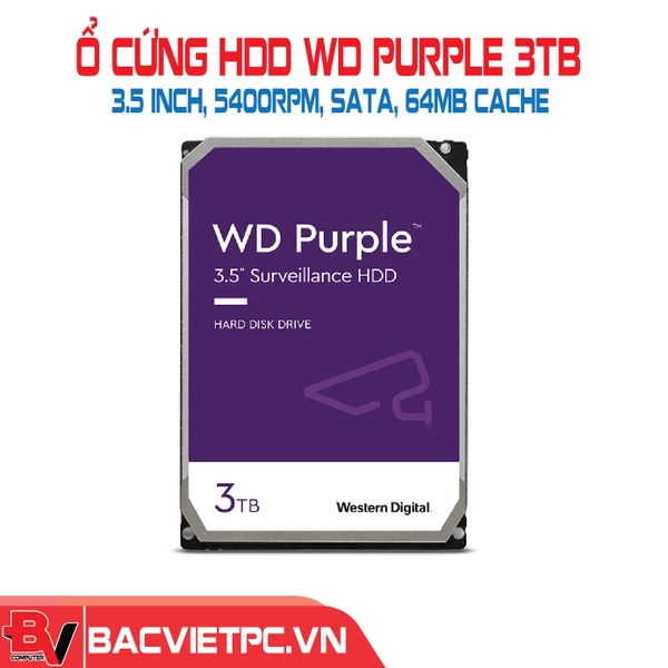 Ổ cứng HDD WD Purple 3TB 3.5 inch, 5400RPM, SATA, 64MB Cache