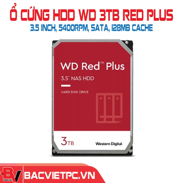 Ổ cứng HDD WD 3TB Red Plus 3.5 inch, 5400RPM, SATA, 128MB Cache (WD30EFZX)