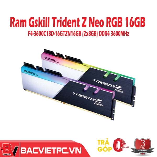 Ram Desktop Gskill Trident Z Neo RGB (F4-3600C18D-16GTZN)16GB (2x8GB) DDR4 3600MHz