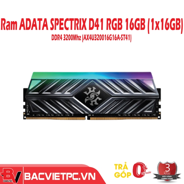 Ram ADATA SPECTRIX D41 RGB 16GB (1x16GB) DDR4 3200Mhz (AX4U320016G16A-ST41)