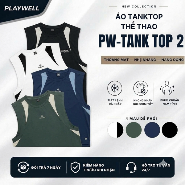 Áo Tanktop thể thao nam Essential Pace Tank PW-TANK TOP 2 thoải mái, thoáng mát, co giãn, chất liệu cao cấp