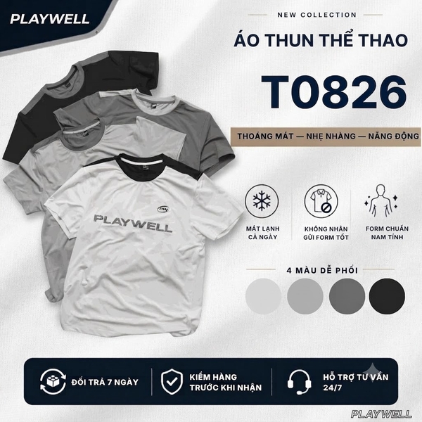 Áo thun thể thao nam Modernist PWT0826 thấm hút tốt, thoáng khí, thoải mái vận động, thời trang