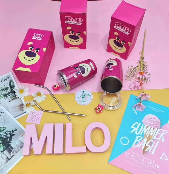 Ly giữ nhiệt gấu dâu Lotso full charm gấu - Pop Coffee Tumbler 450ml