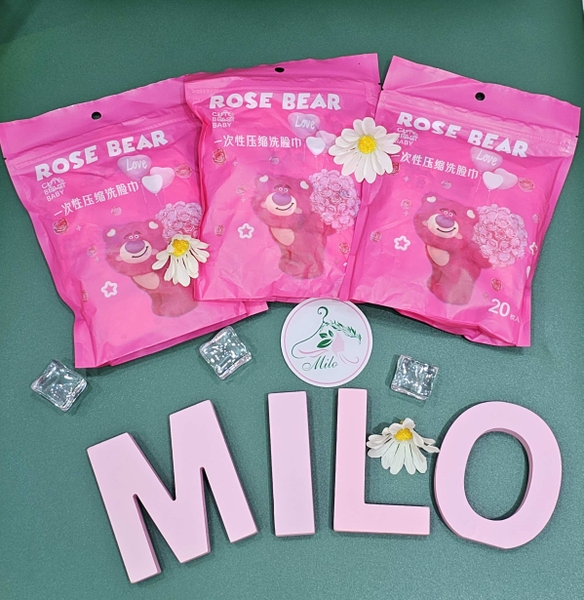 Khăn nén tẩy trang gấu dâu Lotso - Rose Bear (túi 20 viên)