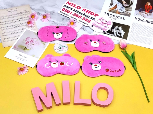 Bịt mắt ngủ lông mịn gấu dâu Lotso (có gel làm mát)