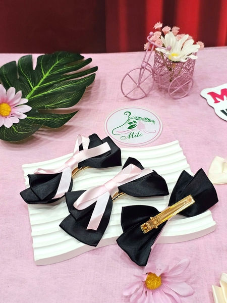 Kẹp tóc nơ đôi trắng, đen (set 2 cái)