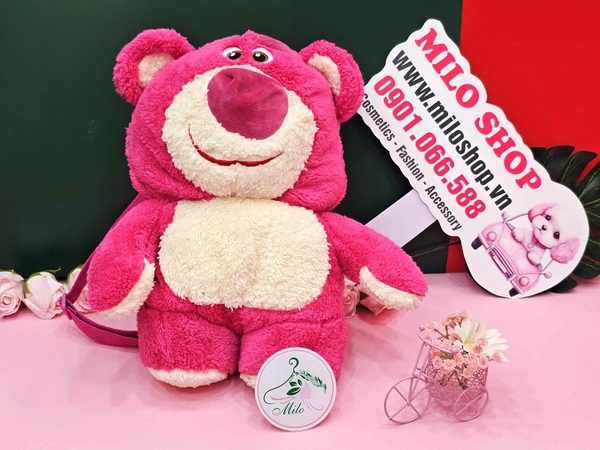 Balo gấu dâu Lotso lông mịn (hình gấu bông to)