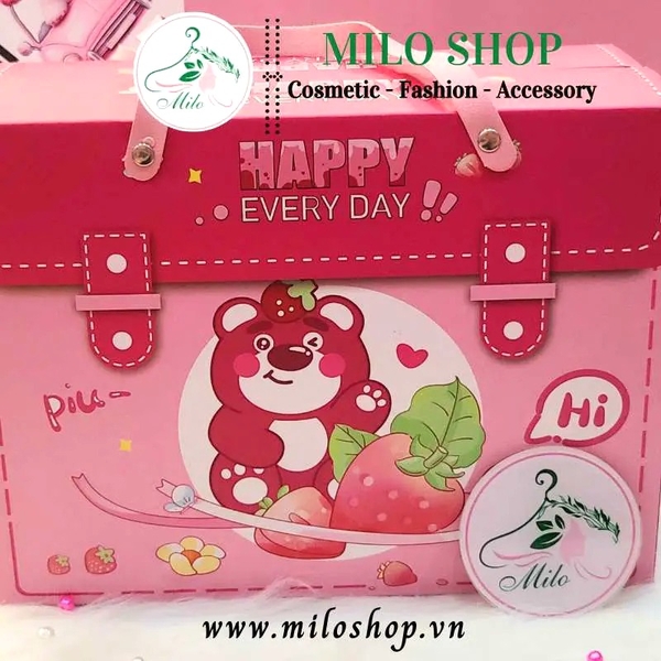 Hộp quà gấu dâu Happy every day (size 26cmx12.5cmx19.5cm)