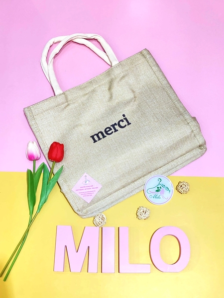 Túi cói đi biển du lịch Merci đeo vai phong cách hàn Quốc
