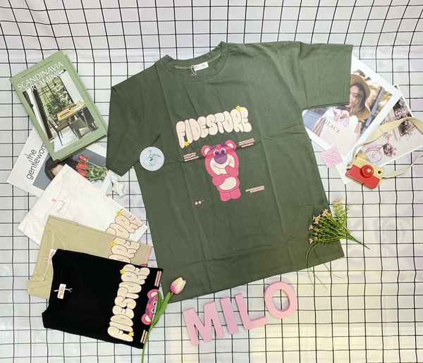 Áo thun cotton hình gấu dâu lotso mix màu