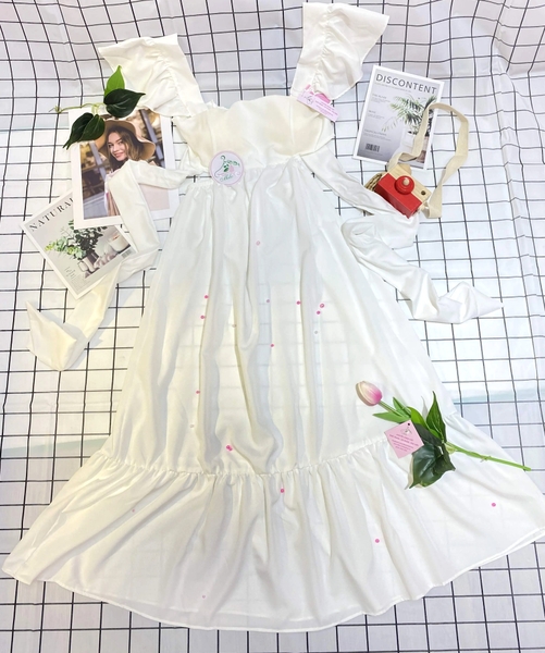 Đầm maxi cánh tiên khoét eo thắt nơ lưng