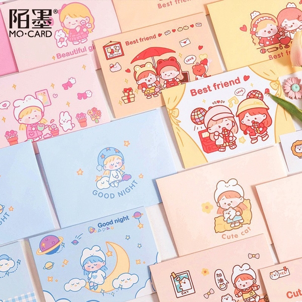 Thiệp sinh nhật hoạt hình kèm phong bao + sticker (Set 2 cái thiệp)