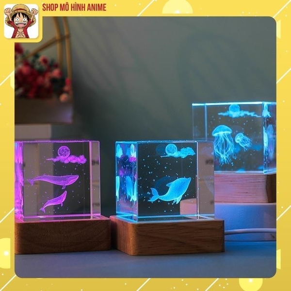 Đèn Ngủ Pha Lê Hình Lập Phương, Sinh Vật Đại Dương , Ánh Sáng Đổi Màu, Đèn Decor Trang Trí, Quà Tặng Người Thân