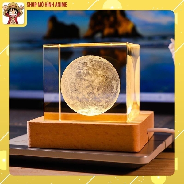Đèn Ngủ Pha Lê Hình Lập Phương, Hệ Mặt Trời, Ánh Sáng Vàng, Bao Gồm Đế, Đèn Decor Trang Trí, Quà Tặng Người Thân