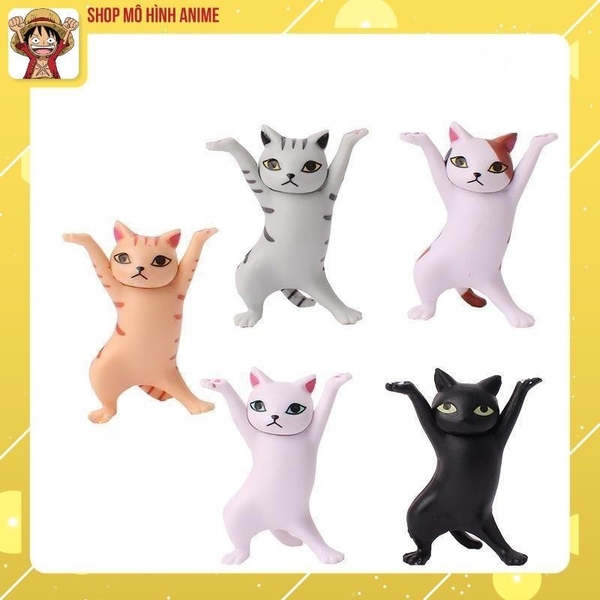 Mô Hình 5 Mèo Giơ Tay, Cao 5cm, Mô Hình Mèo Để Bàn, Decor Trang Trí Bánh Kem, Bộ Sưu Tập Mèo