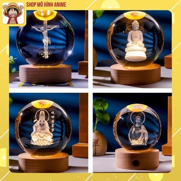 Đèn Ngủ Quả Cầu Pha Lê Hình Tượng Phật, Chúa jesus, Quan Thế Âm, Đèn 3D Phát Sáng Ban Đêm, Decor Trang Trí, Quà Tặng