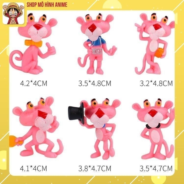 Bộ 6 Mô Hình Báo Hồng, Nhiều Tư Thế Đáng Yêu Cute, Mô Hình Mini Decor Trang Trí Phòng Học, Bàn Làm Việc