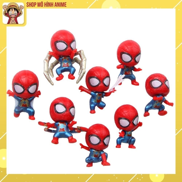 Mô Hình 8 Nhân Vật Người Nhện Spider Man, Decor Trang Trí Bánh Kem, Bánh Sinh Nhật, Quà Tặng Cho Bé