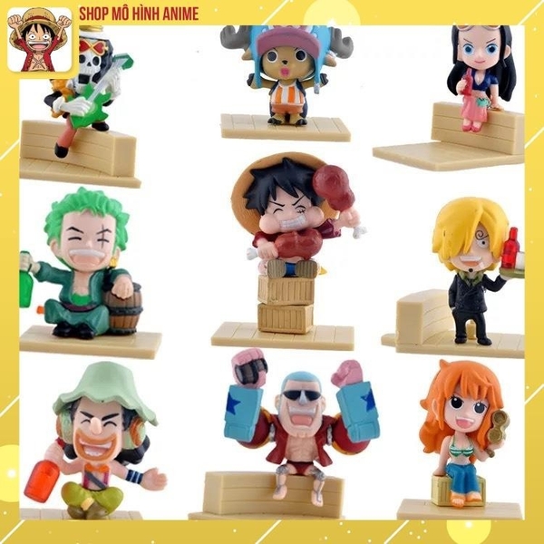 Mô Hình One Piece, Bộ 9 Nhân Vật Băng Hải Tặc Sân Khấu Phiên Bản Thế Hệ Thứ 59 Luffy Xay Thịt, Mô Hình Decor Trang Trí