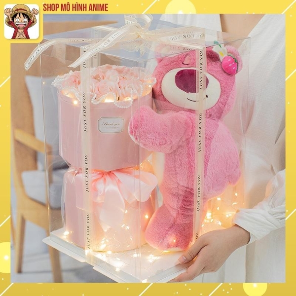Hôp Quà Tặng Trong Suốt, Gấu Dâu Lotso Ôm Hoa Hồng Siêu Dễ Thương, Có Đèn Led, Thích Hợp Làm Quà Tặng Sinh Nhật