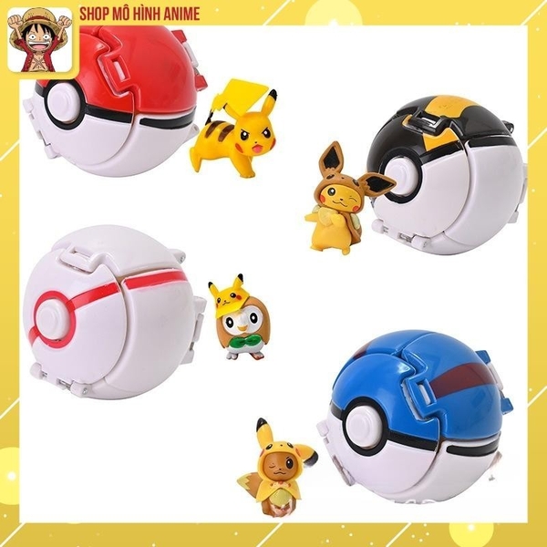 Đồ Chơi 4 Quả Cầu Pokemon Tự Động Ném Thú, Mô Hình Pikachu, Đồ Chơi Dành Cho Bé, Quà Tặn Sinh Nhật