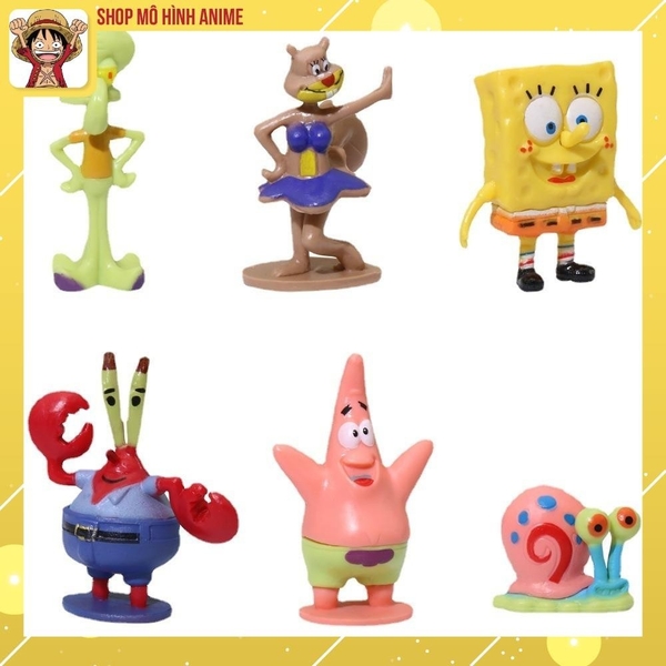 Mô Hình 6 Nhân Vật Chú Bọt Biển Tinh Nghịch, SpongeBob SquarePants Cao 6cm, Mô Hình Decor Trang Trí, Bộ Sưu Tập Nhân Vật