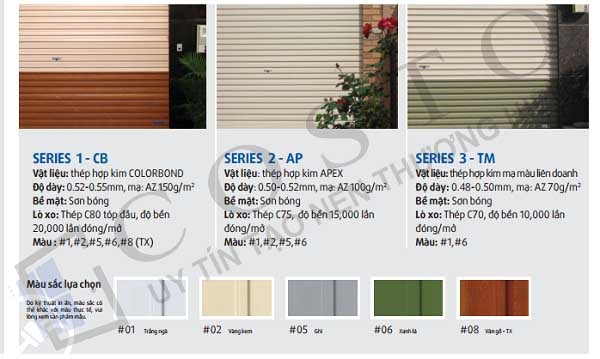 Bảng màu cửa cuốn tấm liền
