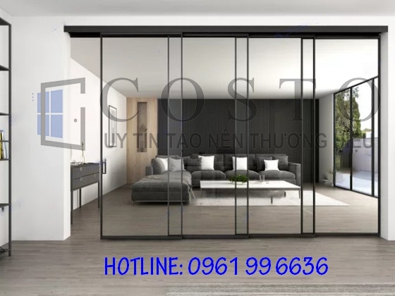 Cửa nhôm Slim mở trượt 4 cánh về 1 phía