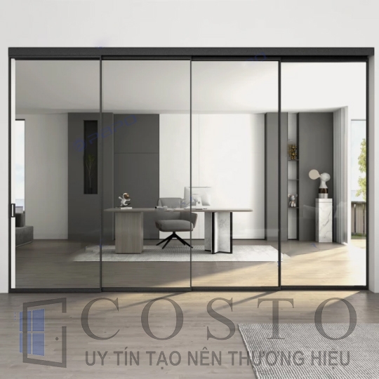 Cửa nhôm Slim mở trượt 4 cánh về 1 phía