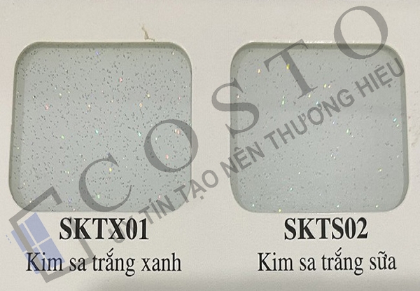 Kính ốp bếp kim sa trắng xanh