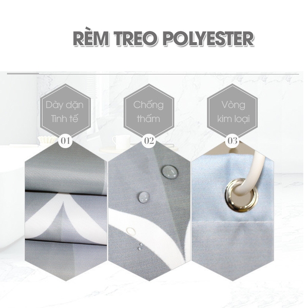 Rèm treo nhà tắm vài Poliester cao cấp Hoa văn sóng lượng | Lado Home