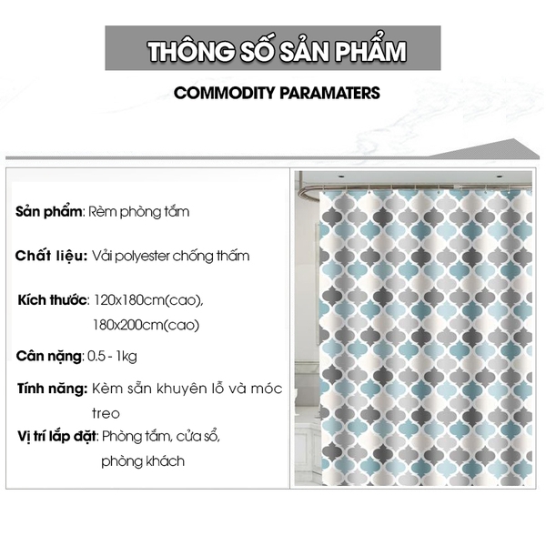 Rèm treo nhà tắm, màn che phòng tắm vải Poliester chống thấm cao cấp ...